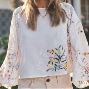 Free People Paris Picnic Patchwork Top Ivory